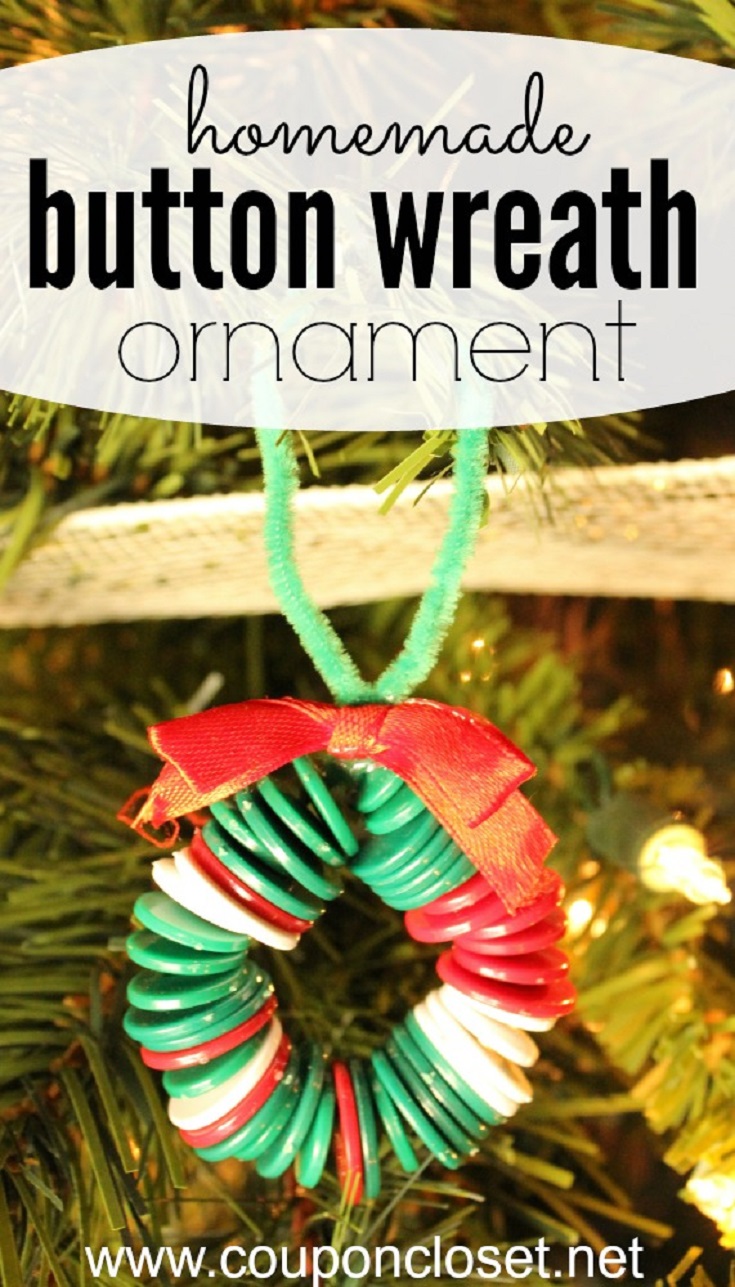 Homemade Button Wreath Christmas Ornament